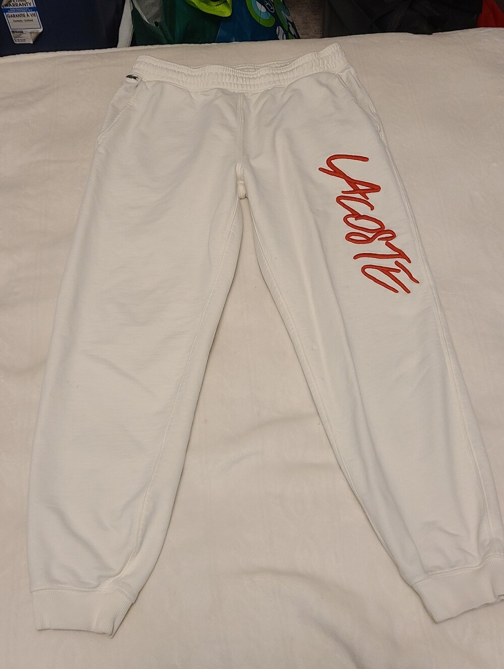 Lacoste Live White Sweatpants with Red Script